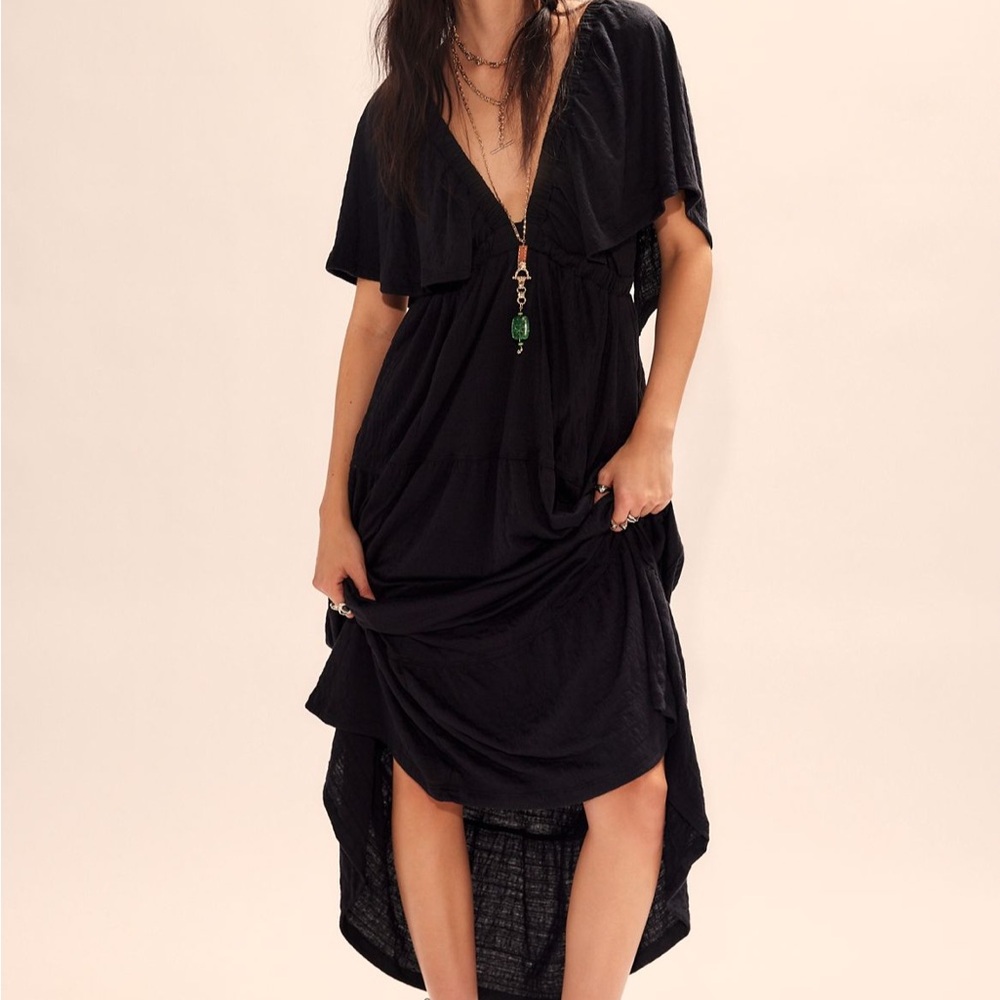 Black V-Neck High-Low Maxi Dress - Women